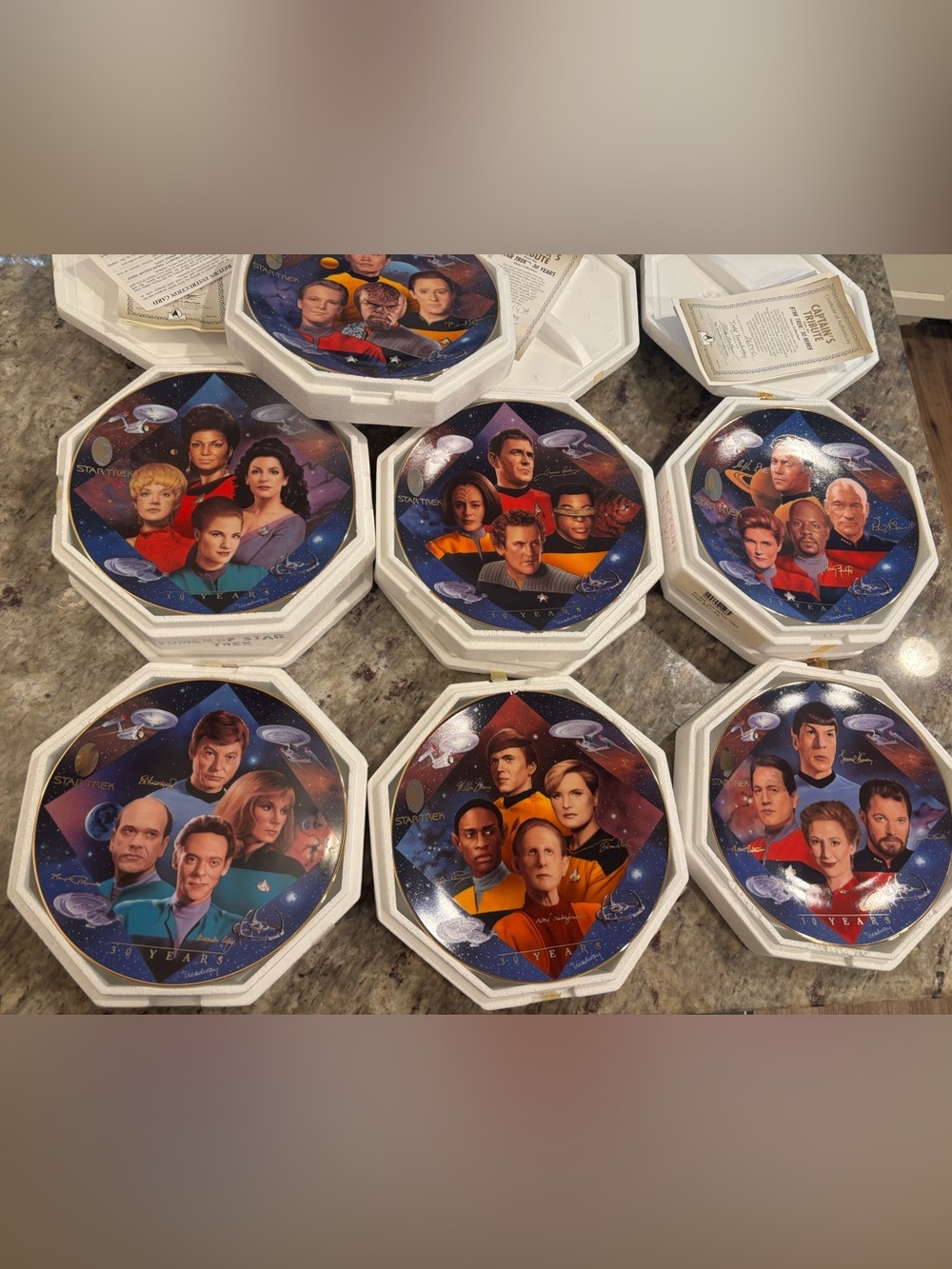 STAR TREK: 30 YEARS Set of 7 Collector Plates  w/ COA